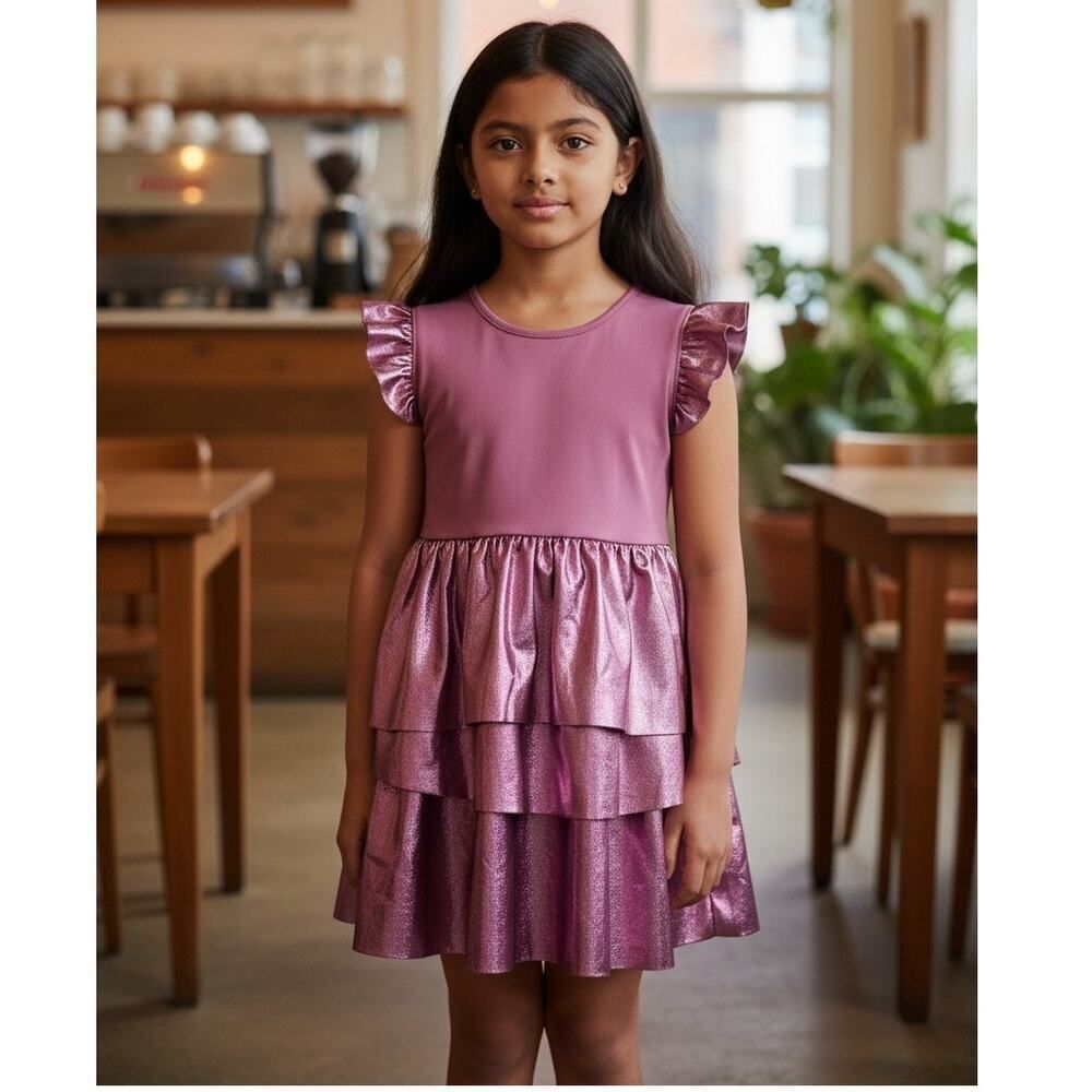 Charming PIXIE LANE Girls Pink Cap Sleeve Ruffle Dress - Size 6